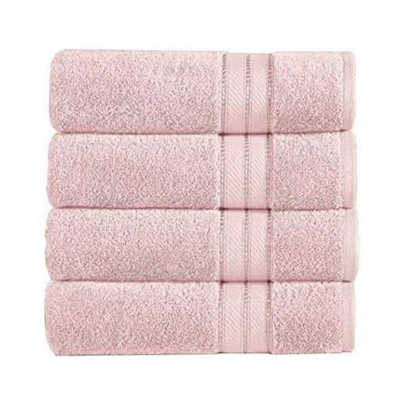 Bergamo Spun Loft Towels with Stripes & Twill Weave, Pink - 4 Piece