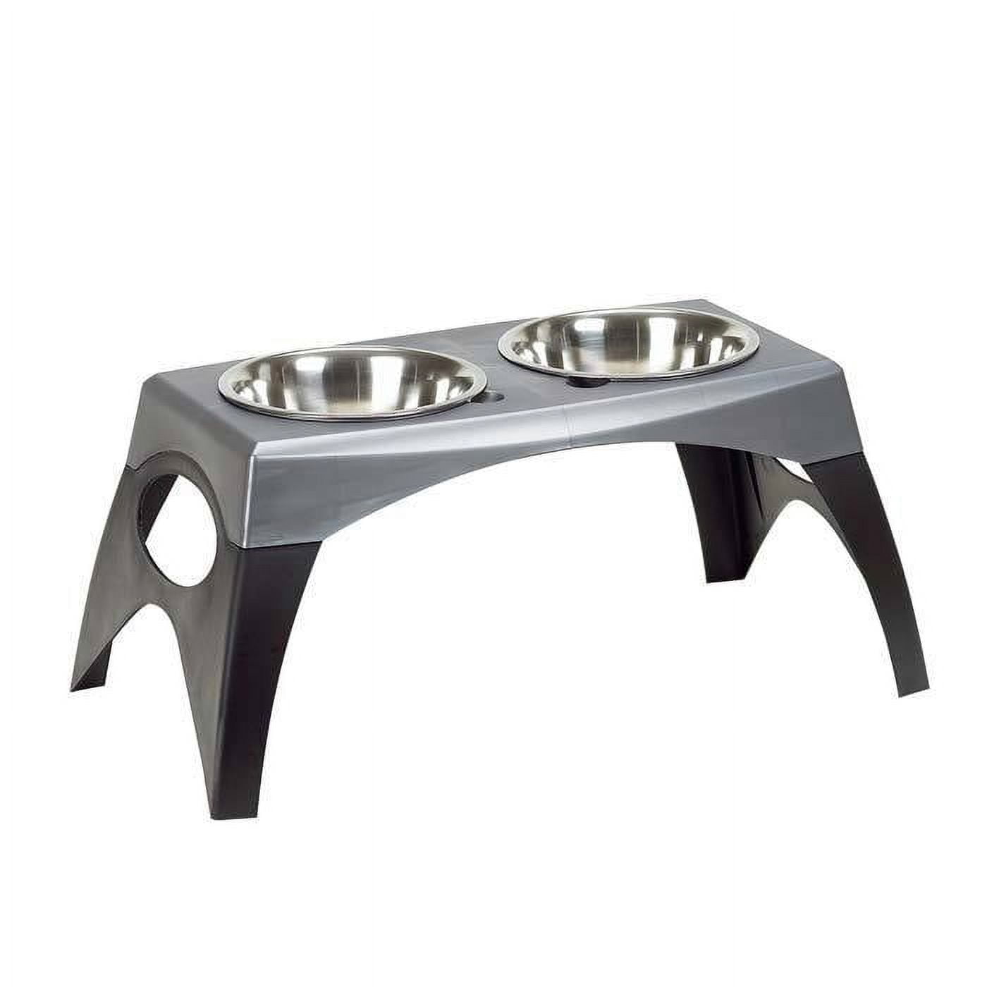 Medium Black and Gray Elevated Dog Feeder with Stainless Steel Bowls