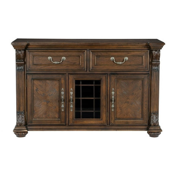 Bergen Collection Timeless Dark Oak Server with Faux Keyhole Hardware and Traditional Accents