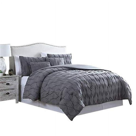 Bergen Comforter Set with Puckered Pattern, Charcoal Gray - Queen Size - 5 Piece