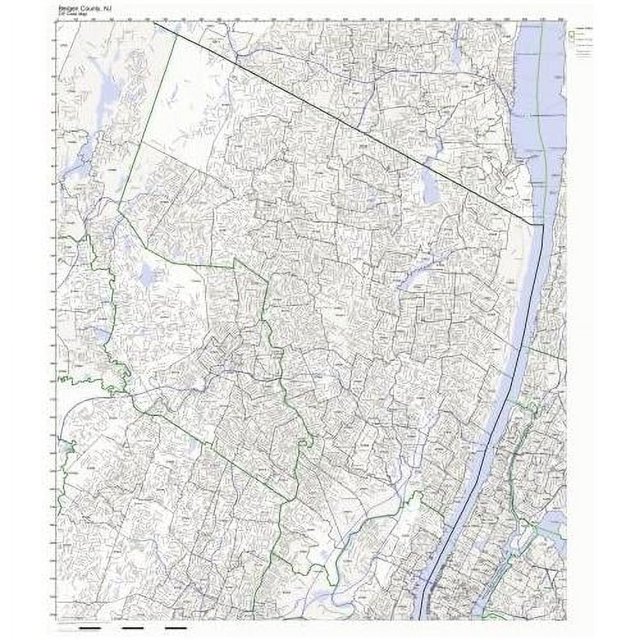 Bergen County, New Jersey NJ ZIP Code Map Not Laminated