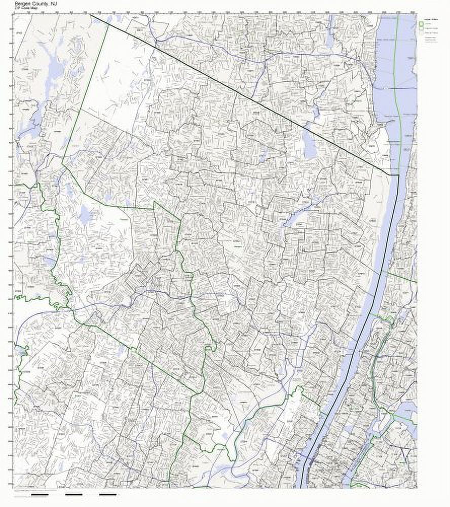 Bergen County, New Jersey NJ ZIP Code Map Not Laminated