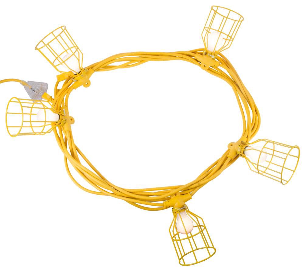 Temporary Stringer Bergen Industries 50 Ft. 12/3 Sjtw 5-Metal Cage Temporary Work Light ...