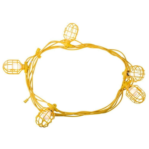 Bergen Industries 50 Ft. 14/2 Sjtw 5-Cage Temporary Work Light Stringer 15A Male/female Ends Yellow