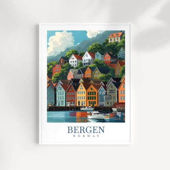 Bergen Norway Colorful Cityscape Wall Art Print, Living Room And Gallery Wall Decor