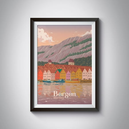 Bergen Norway Poster, Retro Travel Print, Norwegian Fjords, Bryggen, Sognefjord, Floyen Mountain, Floibanen, Mount Ulriken, Wall Art Decor Wall Art, Modern Wall Decor, 8x12 UNFRAMED