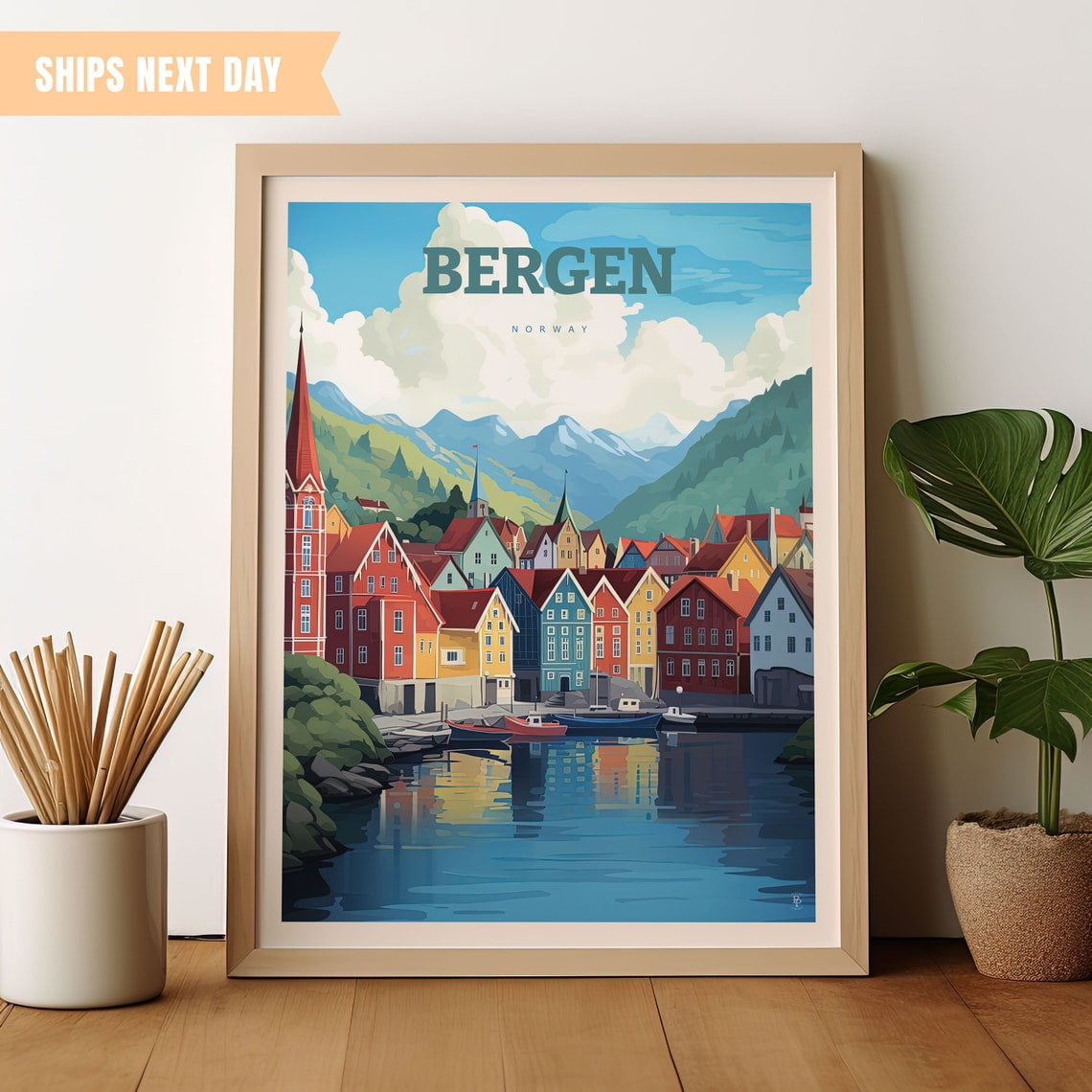 Bergen Norway Travel Print Scandinavian Home Wall Decor Art Print ...
