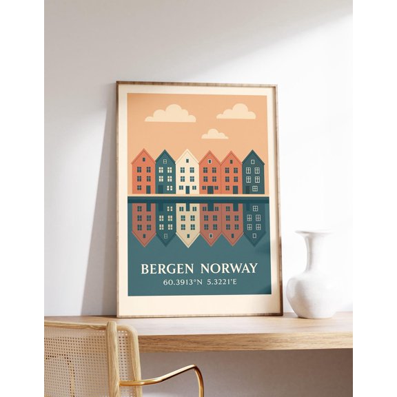 Bergen Norway Wall Art Print, Bryggen Wharf Coastal Travel And Decor
