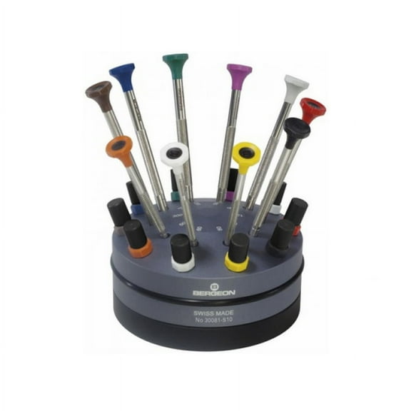 Bergeon 30081-S10 set of 10 screwdrivers on a rotating base from 0.50 to 3.00mm