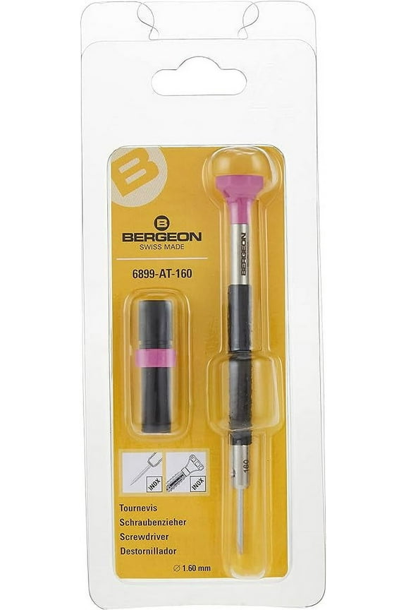 55-686 6899-AT-160 Stainless Steel Ergonomic 1.60mm Screwdriver with Spare Blades Watch Repair Kit