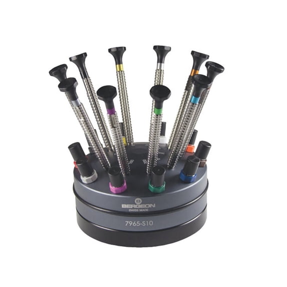 Bergeon 7965-S10 special knurled handle screwdriver set deluxe heavyweight stand