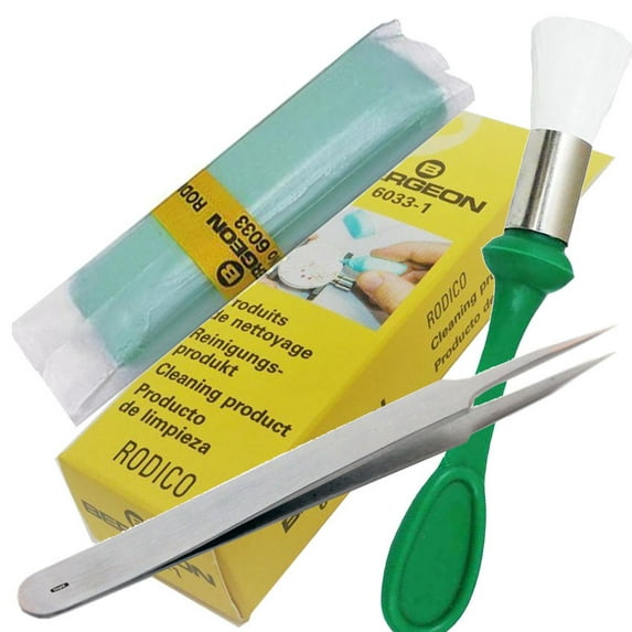 Bergeon Rodico 6033 Watch Cleaner With Nylon Bristle Brush & #5 Tweezers