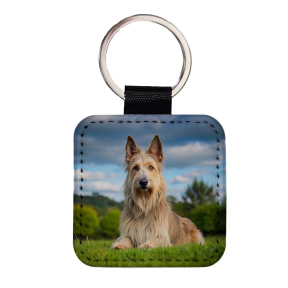 Berger Picard Dog Photo Faux Leather Square Keychain