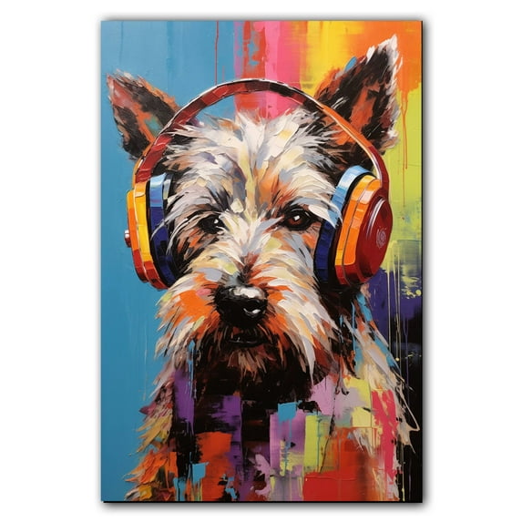 Berger Picard Wall Art - Funny Dog Canvas Canvas for Kids' Room 11x17inch - Colorful Puppy with Earphone Pictures Framed Ready to Hang