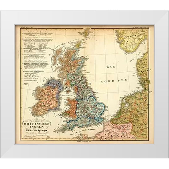Berghaus, Heinrich 13x12 White Modern Wood Framed Museum Art Print Titled - Die Britischen Inseln: Volker und Sprachen, 1847