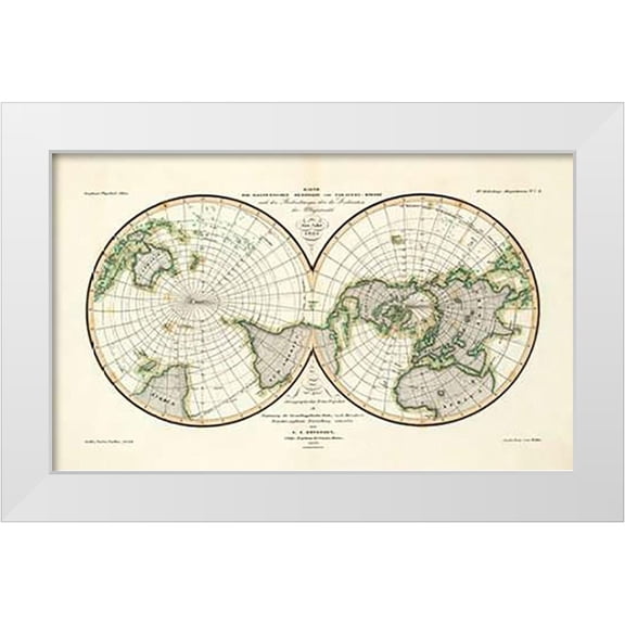 Berghaus, Heinrich 14x10 White Modern Wood Framed Museum Art Print Titled - Karte Der Magnetischen Meridiane und Parallel-Kreise, 1840