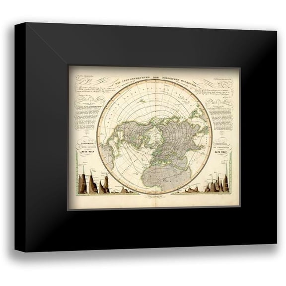 Berghaus, Heinrich 14x12 Black Modern Framed Museum Art Print Titled - Die Isothermkurven Der Nordlichen Halbkugel, 1838
