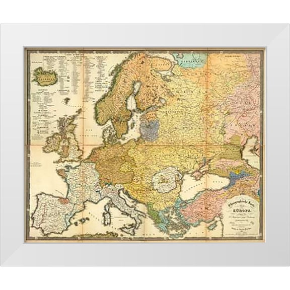 Berghaus, Heinrich 14x12 White Modern Wood Framed Museum Art Print Titled - Ethnographische Karte von Europa, 1847