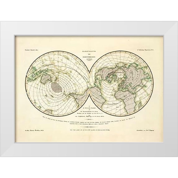 Berghaus, Heinrich 32x24 White Modern Wood Framed Museum Art Print Titled - Darstellung Der Isodynamischen Linien, 1839