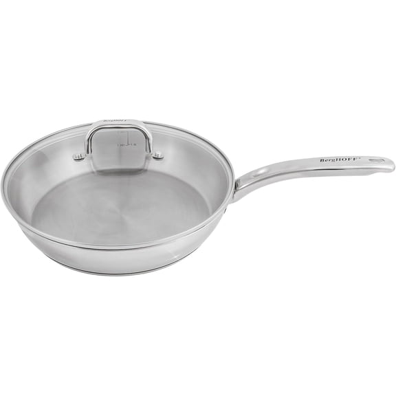 Berghoff Belly Shape 18/10 Stainless Steel 10.5Inches Skillet 2.5qt., Glass Lid, Fast, Evenly Heat, Induction Cooktop Ready