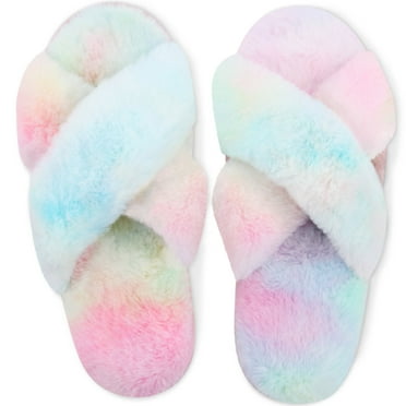 Bergman Kelly Fuzzy House Slippers for Women, Anti-Slip & Open Toe Scuff Style Home Shoes, Clouds Collection