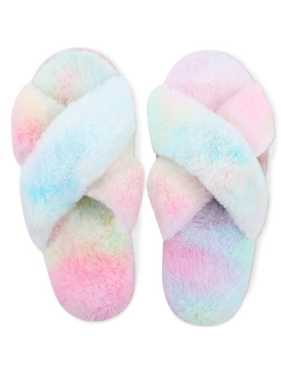 Fuzzy House Slippers for Women, Anti-Slip & Open Toe Scuff Style Home Shoes, Clouds Collection