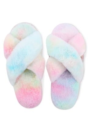 Fuzzy House Slippers for Women, Anti-Slip & Open Toe Scuff Style Home Shoes, Clouds Collection