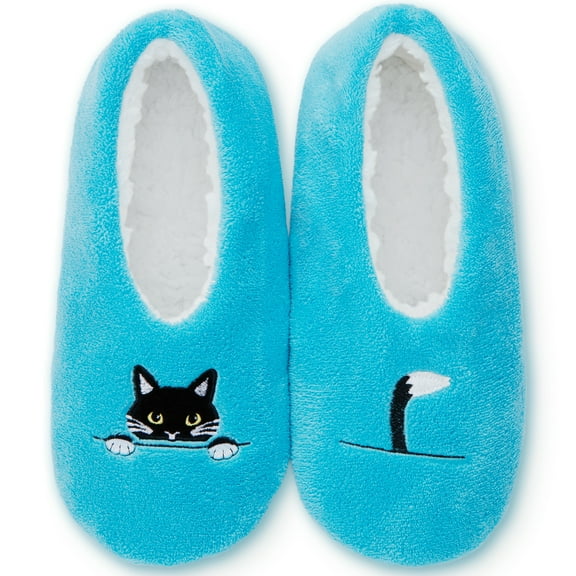 Bergman Kelly Fuzzy Soft Sole Non-Slip Indoor House Slippers for Women, Lightweight Slipper Socks W/ Grippers (Animal Collection)