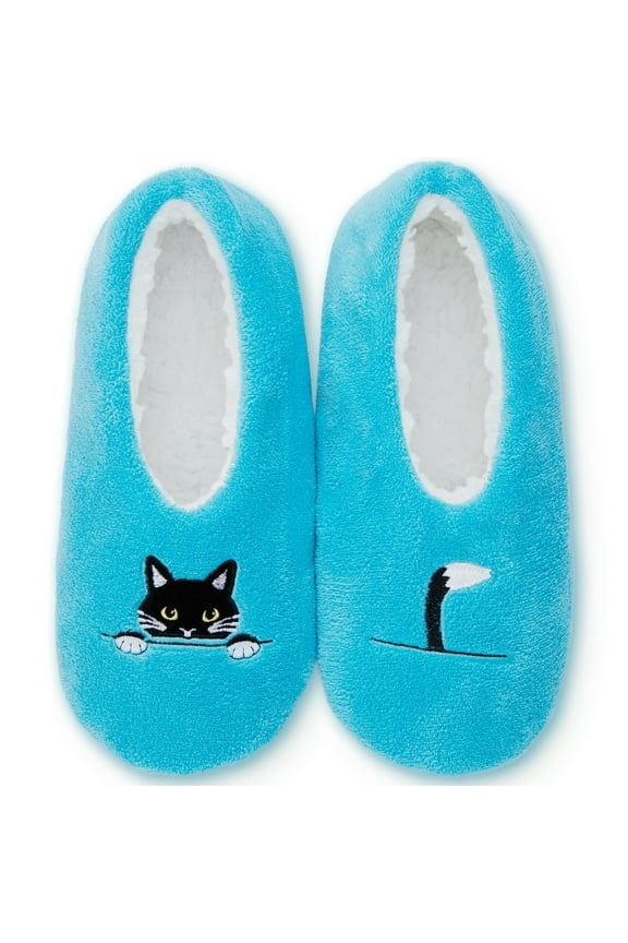 Fuzzy Soft Sole Non-Slip Indoor House Slippers for Women, Lightweight Slipper Socks W/ Grippers (Animal Collection)