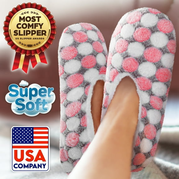 Bergman Kelly Fuzzy Soft Sole Non-Slip Indoor House Slippers for Women (Dots Collection)