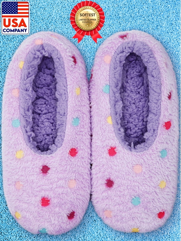 Fuzzy Soft Sole Non-Slip Indoor House Slippers for Women (Dots Collection)