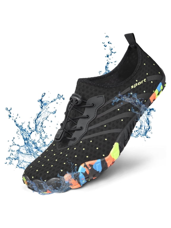 Mens and Womens Durable Water Shoes (M 7.5-12; W 8.5-13), Aqua Socks, Barefoot Skin Shoes for Water Sports Mud Racing Beach Surf Pool US Casual Shoes