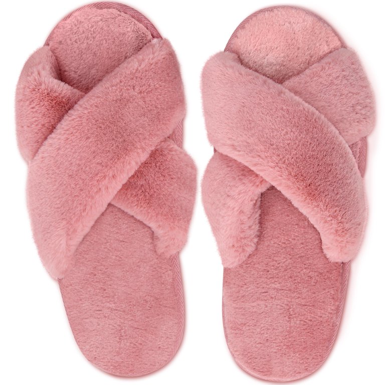 Hot Pink Faux Fur Slippers (L) | Fabulous Furs by Fabulous Furs