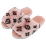 BERGMAN KELLY Women's Fuzzy Faux Fur Slide Slippers, Starlet Collection - Scuff Style (US Company)