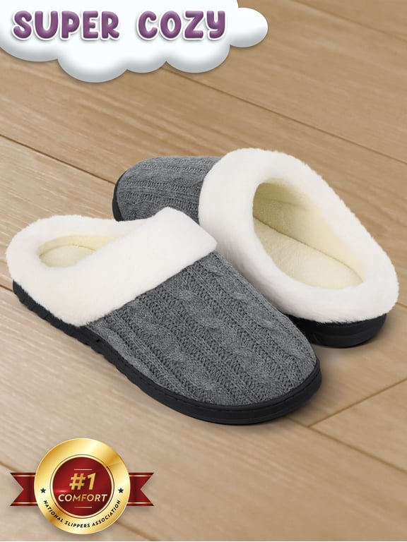 Womens Cable Knit Scuff Slippers, Clog Style, Elsa Collection (US Company)