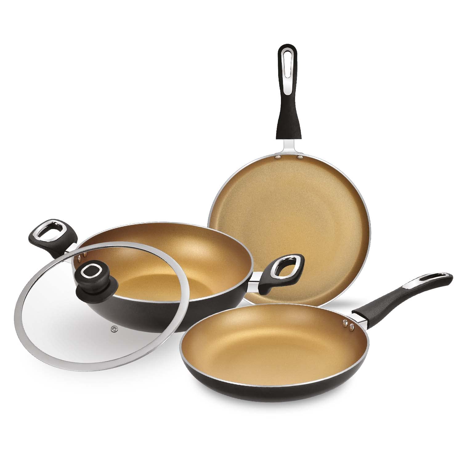 Bergner Aluminium Optimum Non Stick Cookware Set 4PcKadhai With Glass