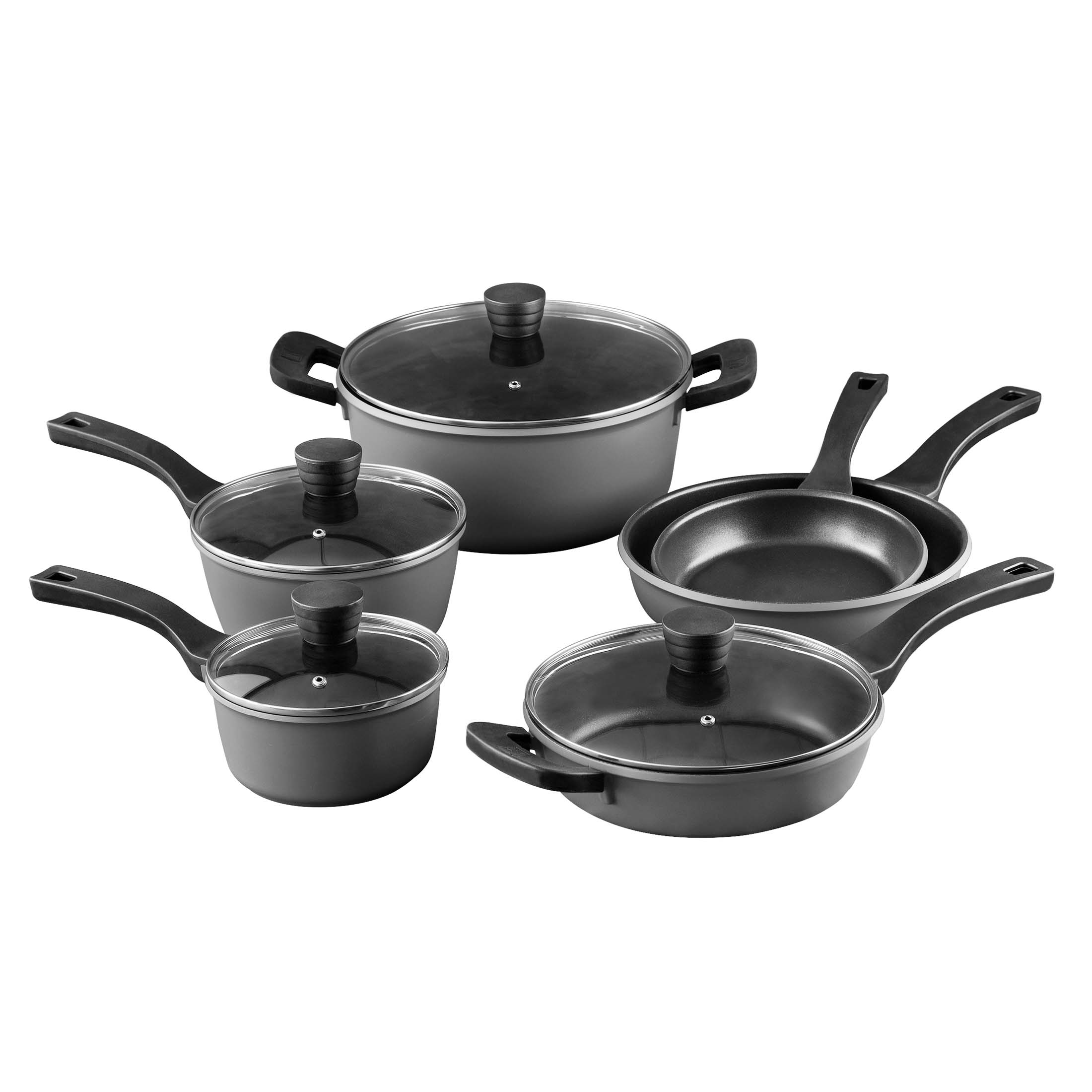 Bergner Retro Collection Cast Aluminum Nonstick Pots and Pans 10 Piece Cookware Set Dark Gray