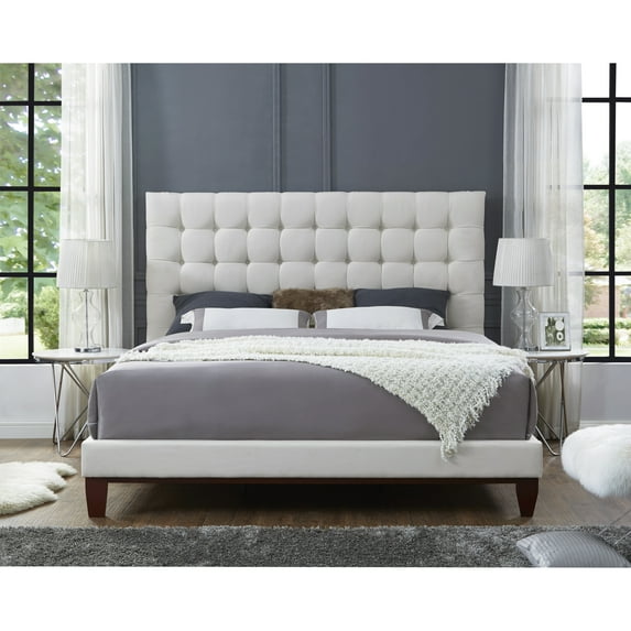 Bergren Beige Linen Bed - Button Tufted Queen