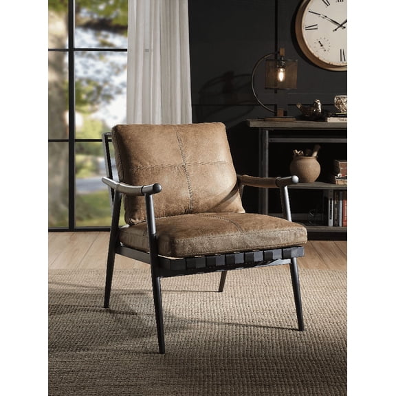 Berham Chestnut and Matt Iron Accent Chair - 1-Piece with Metal Legs