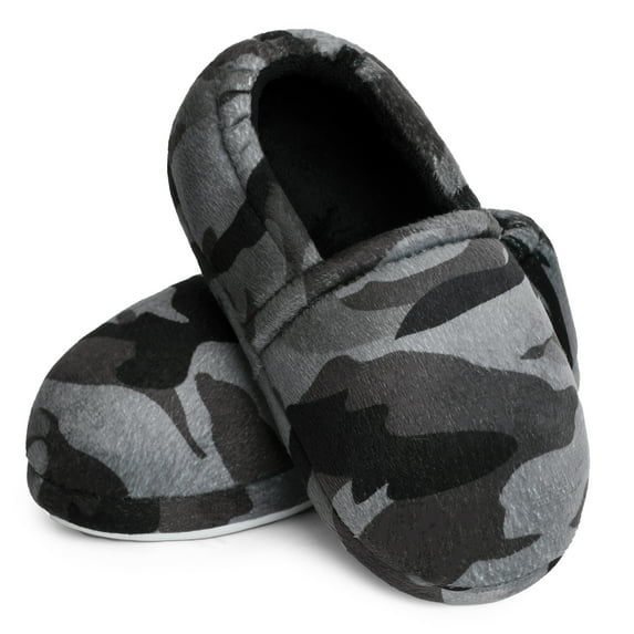 Berhood Boys Slippers Little Big Kid Memory Foam House Slippers Indoor Slip on Bedroom Shoes Camou Gray Little Kid 10-11