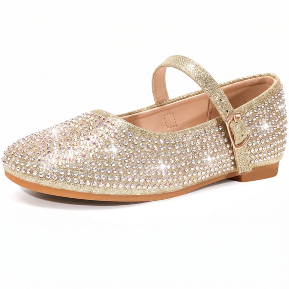 Berhood Girls Dress Shoes Casual Mary Jane Shoes Slip on Wedding Party Princess Shoes Gold 5 Big Kid