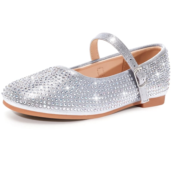 Berhood Girls Dress Shoes Casual Mary Jane Shoes Slip on Wedding Party Princess Shoes Silver 1 Big Kid