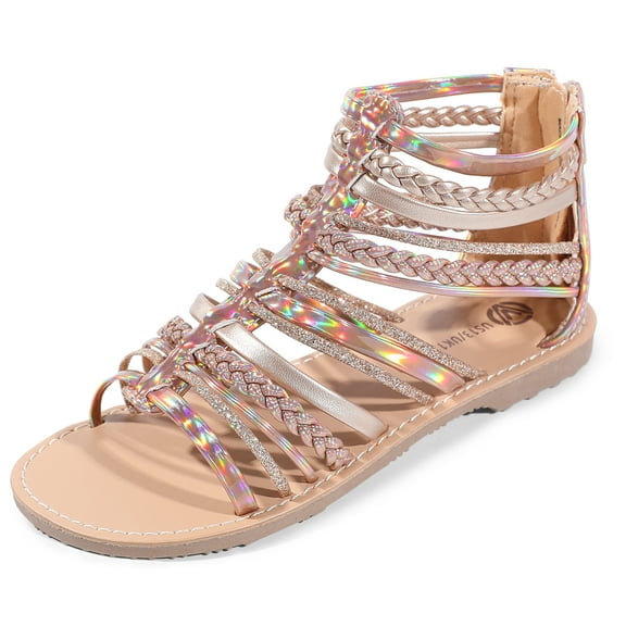 Berhood Girls Gladiator Sandals Open Toe Shimmer Sandals Little Big Kid Strap Ankle Summer Sandals with Back Zipper Gold Big Kid 3
