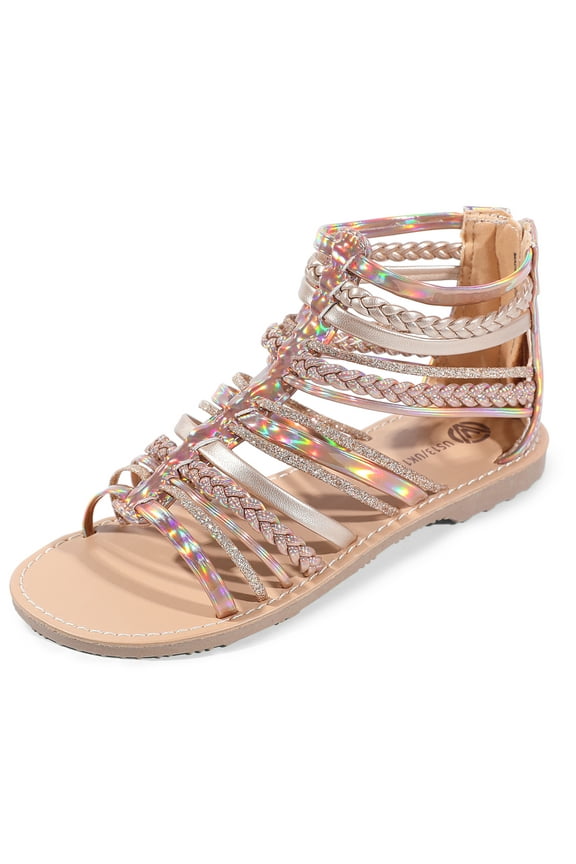Girls Gladiator Sandals Open Toe Shimmer Sandals Little Big Kid Strap Ankle Summer Sandals with Back Zipper Gold Big Kid 3