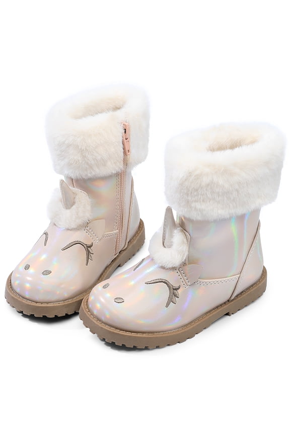 Girls Winter Boots Unicorn Snow Boots for Toddler Girls Side Zipper
