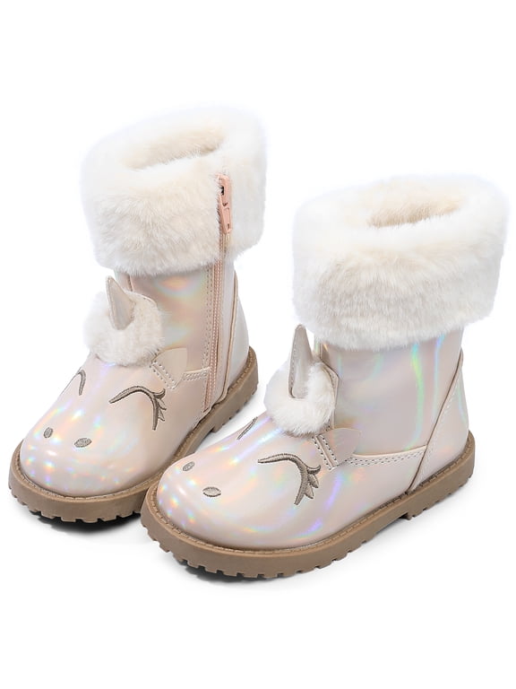Girls Winter Boots Unicorn Snow Boots for Toddler Girls Side Zipper