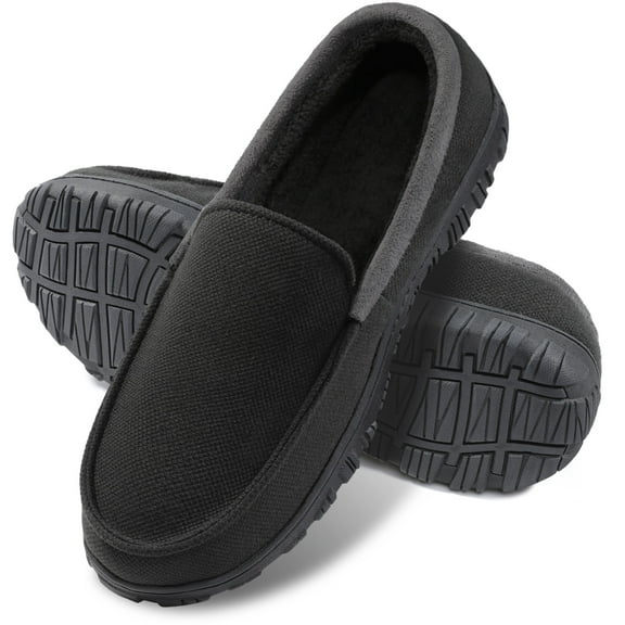 Berhood Men's Moccasin Slippers Warm Memory Foam House Shoes Slip on Indoor Outdoor BLACKGREY 11