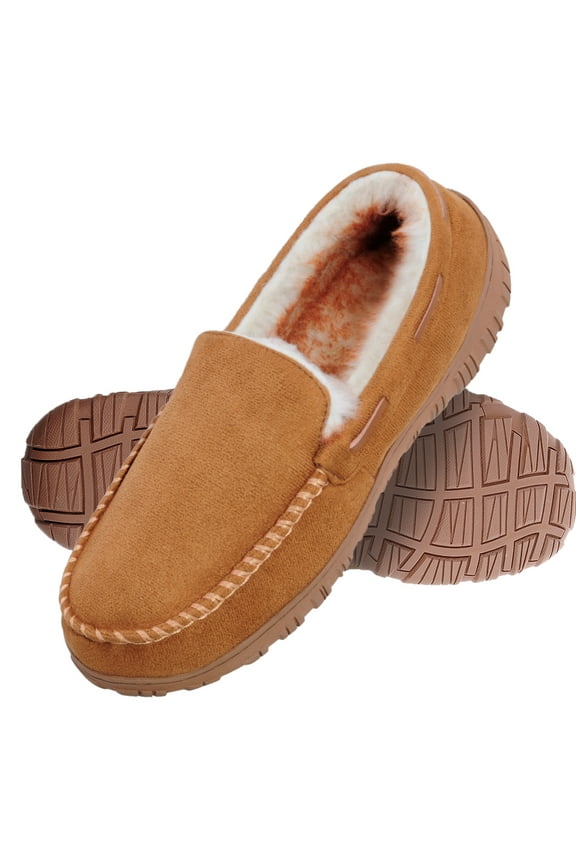 Mens Moccasin Slippers Fuzzy Plush Lining Slippers for Men Indoor Outdoor House Shoes with Memory Foam Beige 12