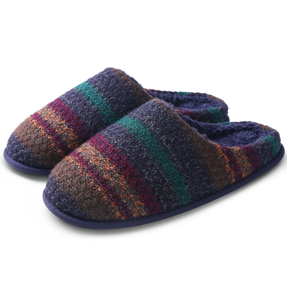Berhood Mens Slippers Warm Comfy Memory Foam Knit Slippers Slip on Bedroom Shoes with Non-Slip Sole Blue 11-12
