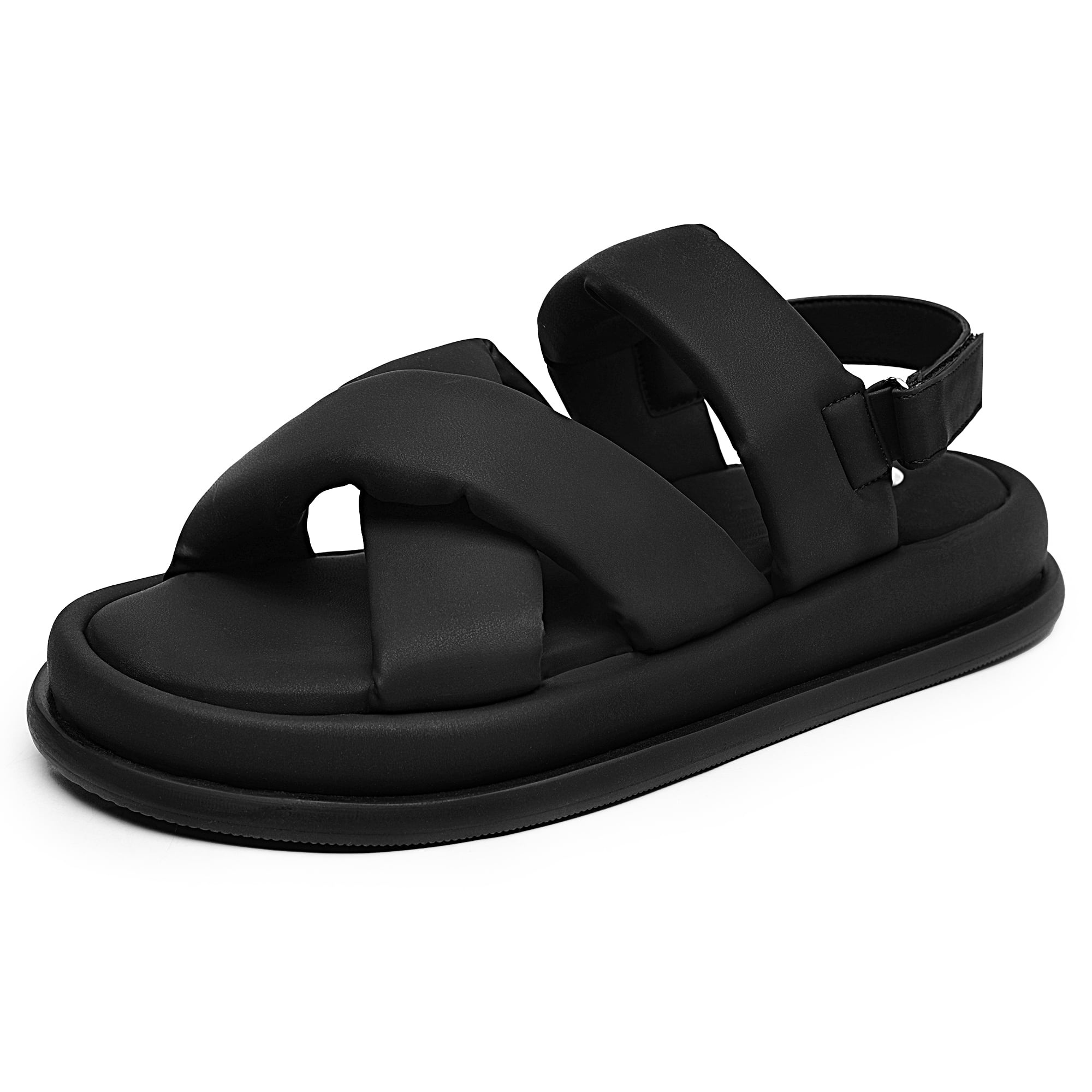 Berhood Womens Flats Sandals Comfort Adjustable Slip on Platform Summer Sandals for Women Black Size 8